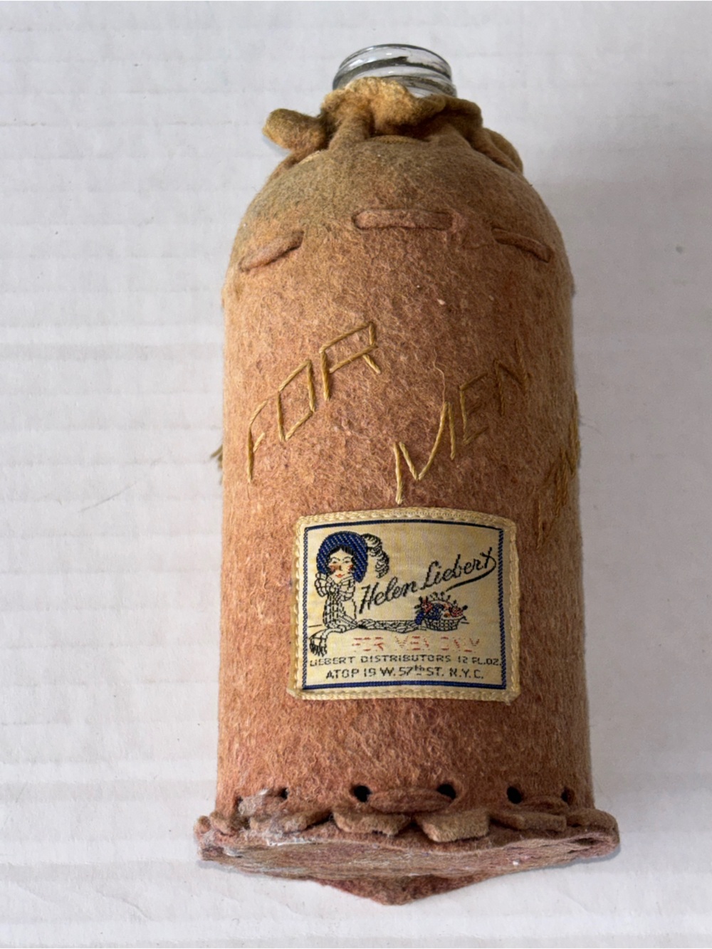 Heirloom Felt Bottle Cover in Rust Brown by Helen Lambiurt Vintage over 80 years